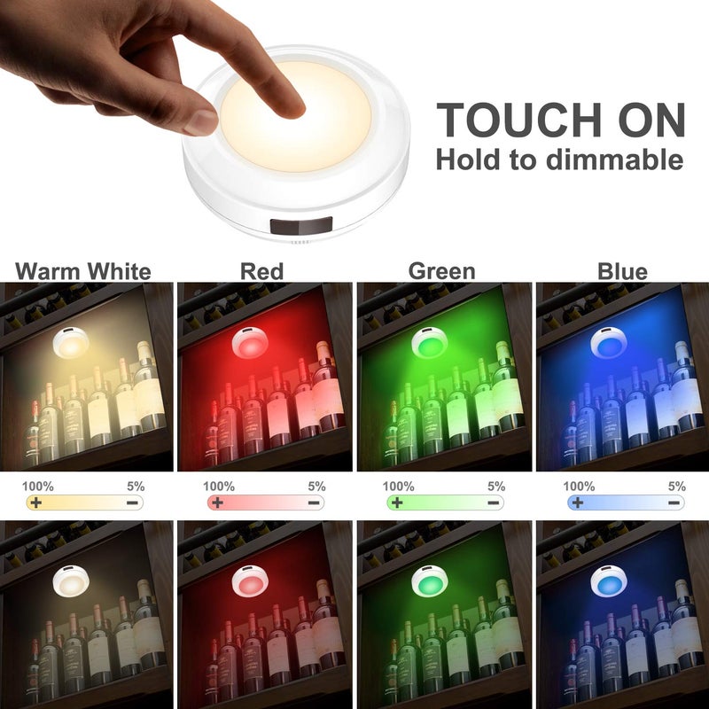 HONWELL Push Light, LED Puck Lights with Remote, Battery Operated RGB Fairy Lights Wireless Touch Tap Light Dimmable Closet Cabinet Lighting for Stick Voice Level Classroom - Image 5